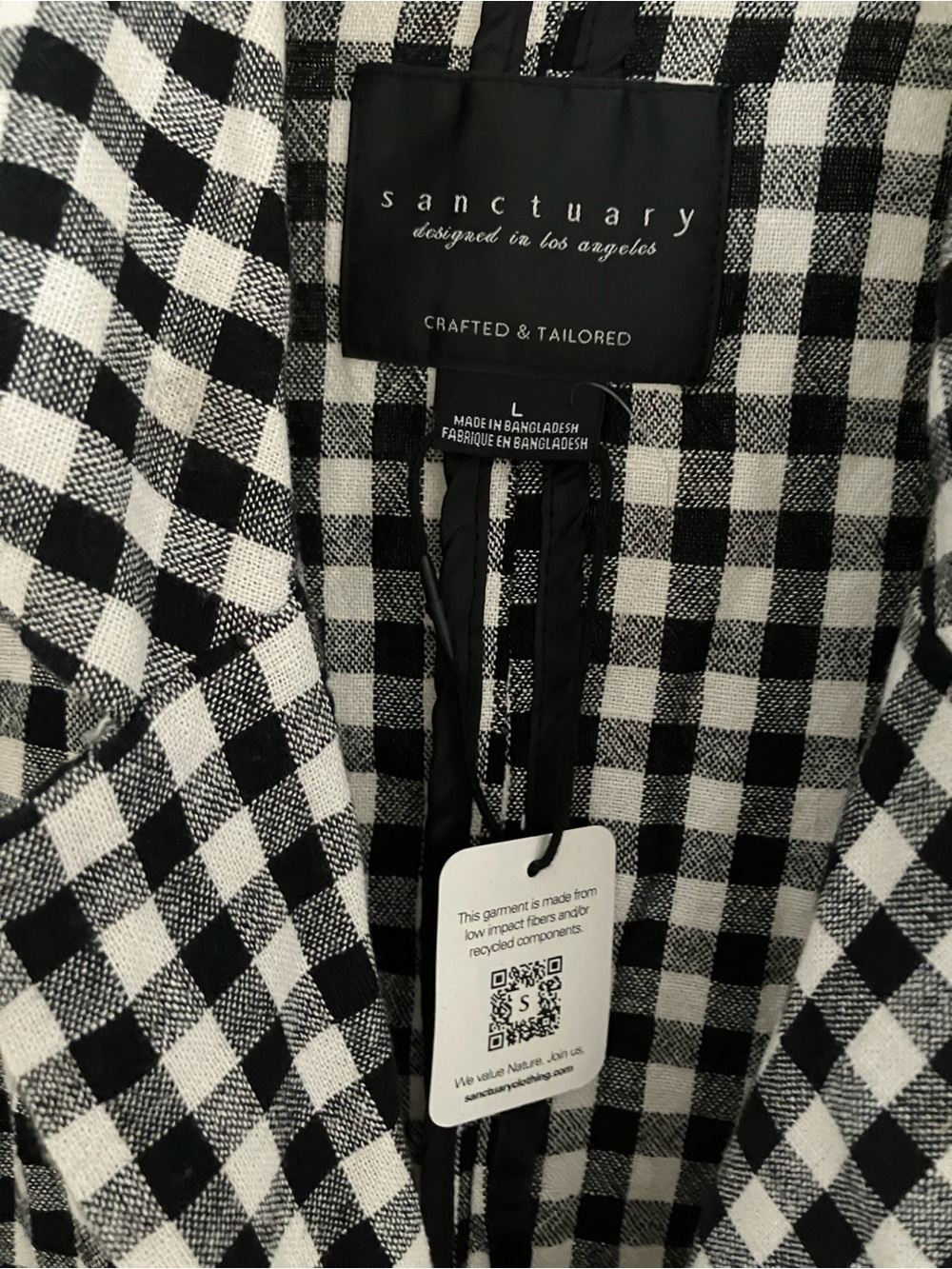 SANCTUARY Black and White Checkered Linen Blend Blazer Jacket Large L NEW NWT - Picture 7 of 13